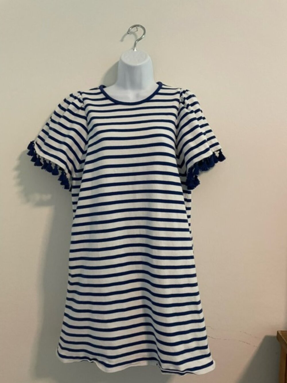 Kate Spade Broome Street Striped Flutter Sleeve Tassel Dress Blue/white Preppy M